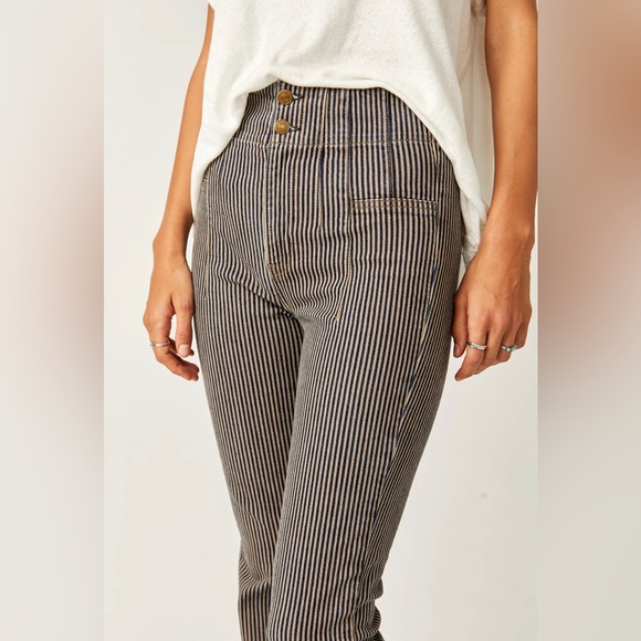 Free People Jayde Railroad Flare Jeans Train Car Stripe High Rise Size 25 New - Picture 2 of 10